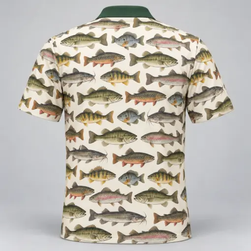 Freshwater Fish Collection Ivory Archive Polo Shirt - Back view
