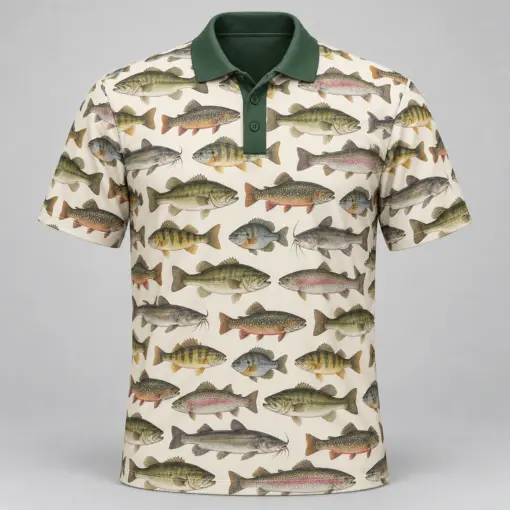Freshwater Fish Collection Ivory Archive Polo Shirt - Front view