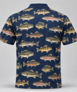 Freshwater Fish Collection Midnight Atlas Polo Shirt - Back view