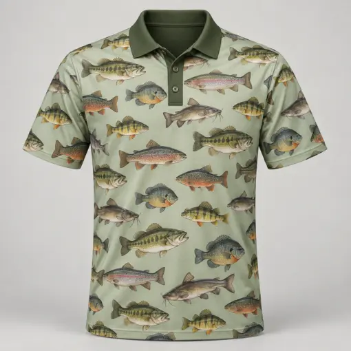 Freshwater Fish Collection Sage Cabinet Polo Shirt - Front view