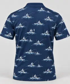 Kayak Fishing Navy Weekend Polo Shirt - Back view