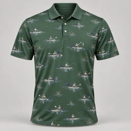 Kayak Fishing River Sage Polo Shirt - Front view