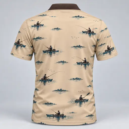 Kayak Fishing Sand Dawn Polo Shirt - Back view