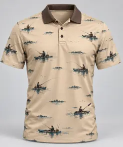 Kayak Fishing Sand Dawn Polo Shirt - Front view