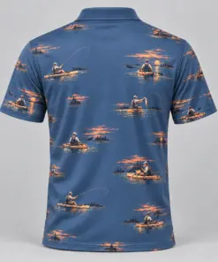 Kayak Fishing Slate Sunset Polo Shirt - Back view