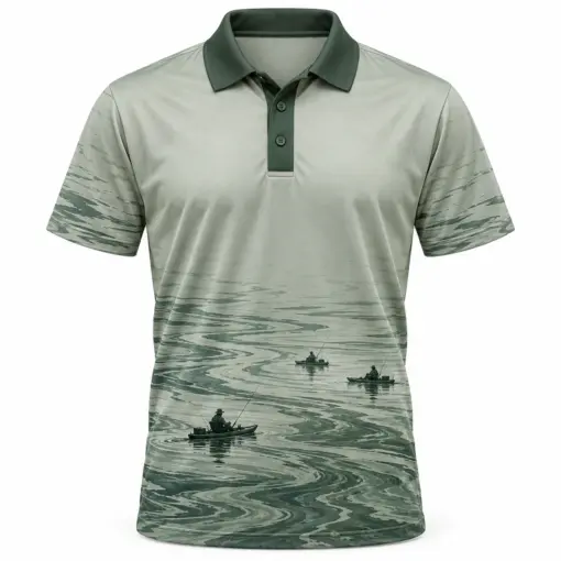 Kayak Quiet Estuary Sage Ink Polo Shirt - Front view