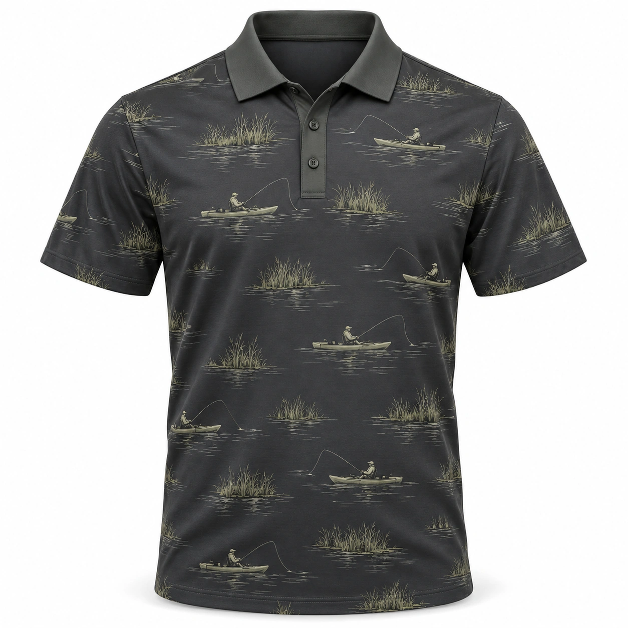 Kayak Reed Islands Graphite Olive Polo Shirt - Front view
