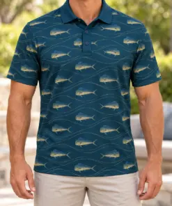 Mahi Wave Weft Petrol Sand Polo Shirt - Model wearing the product