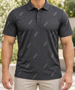 Mallard Down Micro Weave Charcoal Ash Polo Shirt - Model wearing the product