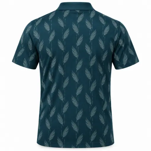 Mallard Feather Ladder Petrol Pewter Polo Shirt - Back view