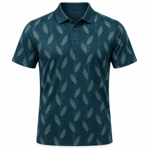 Mallard Feather Ladder Petrol Pewter Polo Shirt - Front view