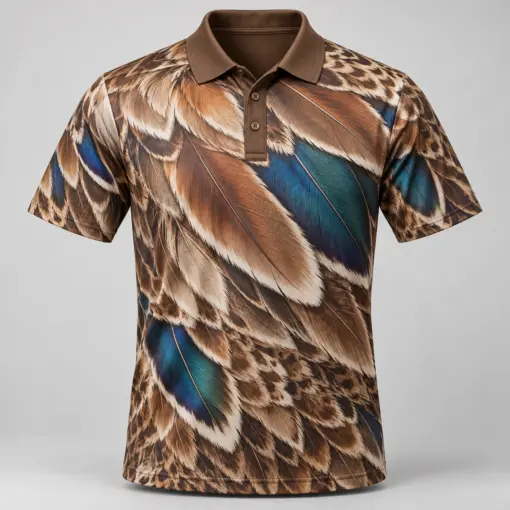 Mallard Feathers Autumn Walnut Polo Shirt - Front view