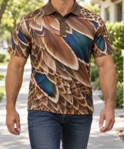 Mallard Feathers Autumn Walnut Polo Shirt - Model wearing the product