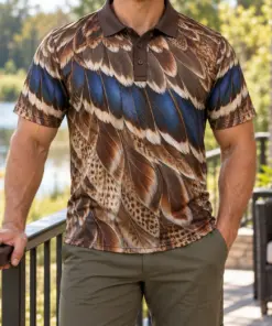 Mallard Feathers Bronze Marsh Polo Shirt - Model wearing the product