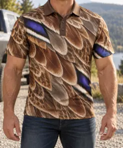 Mallard Feathers Chestnut Speculum Polo Shirt - Model wearing the product