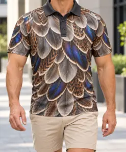 Mallard Feathers Silver Reed Polo Shirt - Model wearing the product