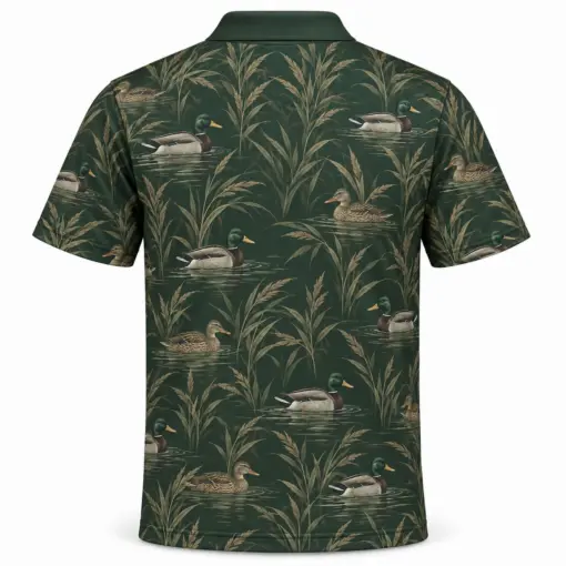 Mallard Reed Lattice Forest Taupe Polo Shirt - Back view