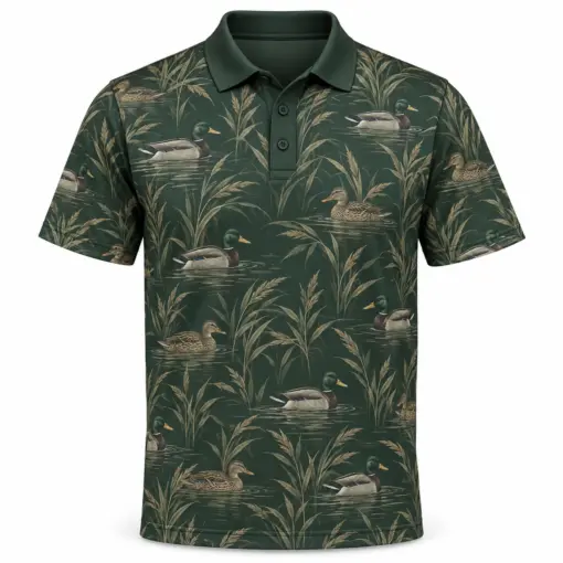 Mallard Reed Lattice Forest Taupe Polo Shirt - Front view
