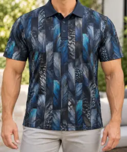 Mallard Speculum Panels Ink Petrol Polo Shirt - Model wearing the product