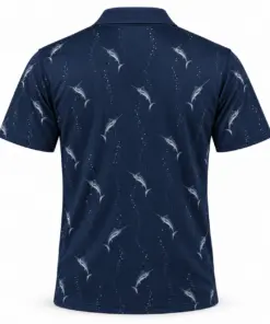 Marlin Longitudinal Drift Navy Pewter Polo Shirt - Back view
