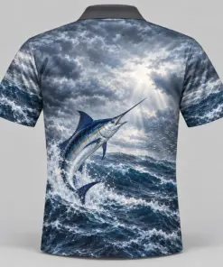 Marlin Ocean Storm Silver Polo Shirt - Back view