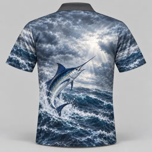 Marlin Ocean Storm Silver Polo Shirt - Back view