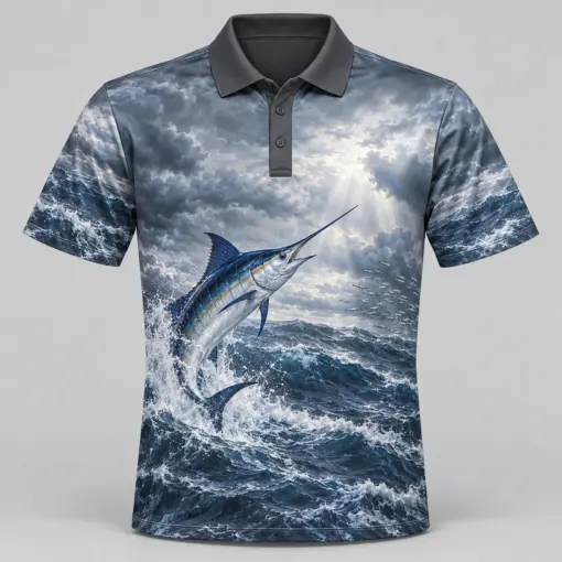 Marlin Ocean Storm Silver Polo Shirt - Front view