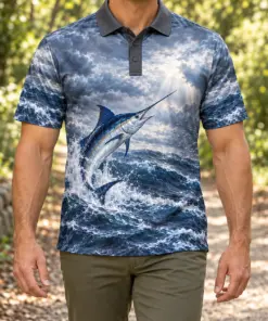 Marlin Ocean Storm Silver Polo Shirt - Model wearing the product