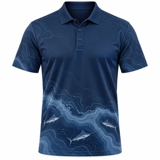 Marlin Quiet Offshore Ink Ash Polo Shirt - Front view