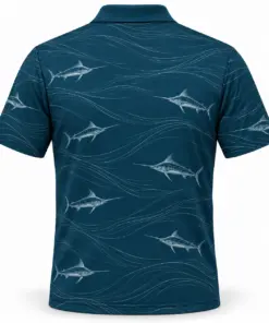 Marlin Tide Contour Petrol Pearl Polo Shirt - Back view