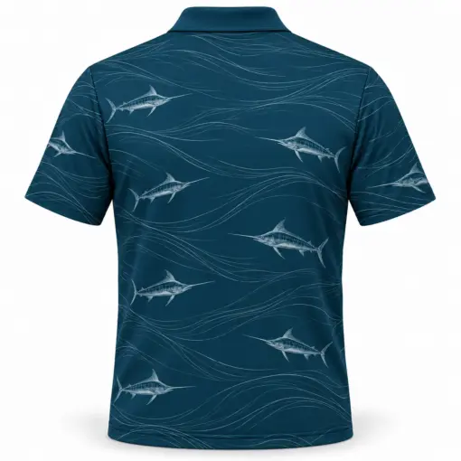 Marlin Tide Contour Petrol Pearl Polo Shirt - Back view