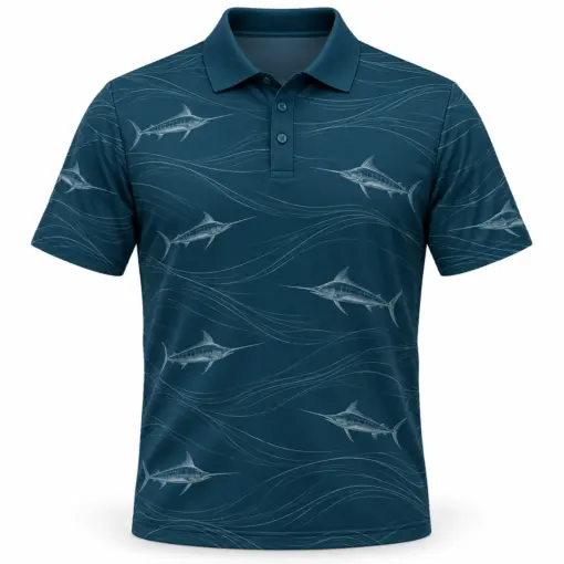 Marlin Tide Contour Petrol Pearl Polo Shirt - Front view