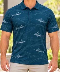 Marlin Tide Contour Petrol Pearl Polo Shirt - Model wearing the product