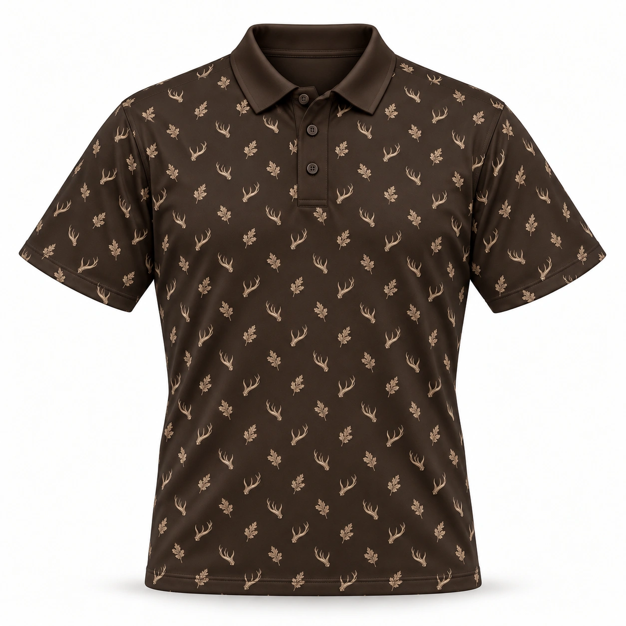 Micro Antlers and Oak Espresso Polo Shirt - Front view