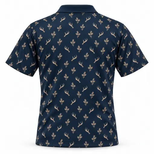 Micro Antlers and Oak Midnight Navy Polo Shirt - Back view
