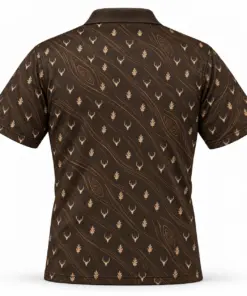 Micro Deer Heads and Oak with Gold Woodgrain Espresso Polo Shirt - Back view