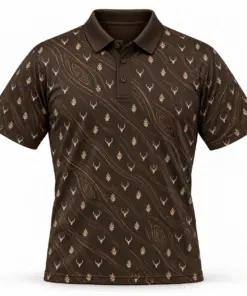 Micro Deer Heads and Oak with Gold Woodgrain Espresso Polo Shirt - Front view