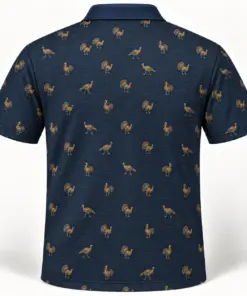 Micro Turkey and Gold Woodgrain Midnight Navy Polo Shirt - Back view