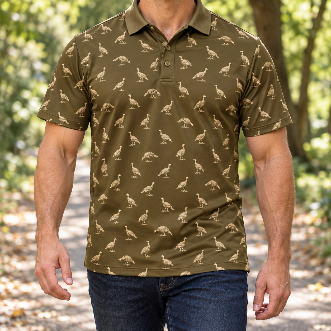 Micro Turkey Bronze Field Polo Shirt - Model wearing the product