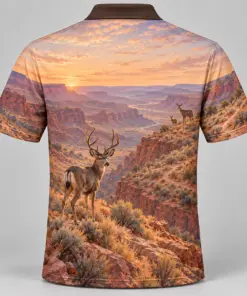 Mule Deer Mountains Canyon Dawn Polo Shirt - Back view