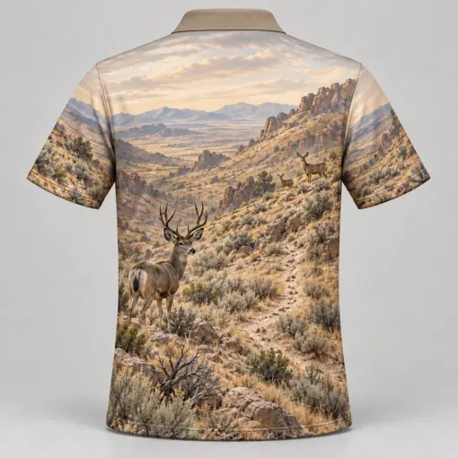 Mule Deer Mountains Sage Hills Polo Shirt - Back view