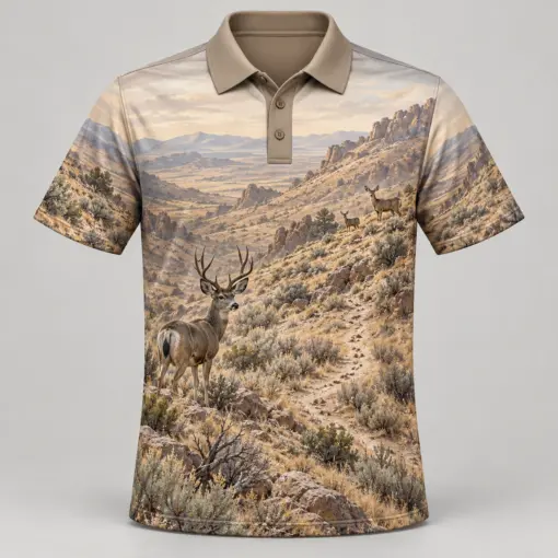 Mule Deer Mountains Sage Hills Polo Shirt - Front view
