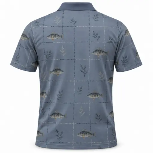 Perch Waterleaf Plaid Slate Stone Polo Shirt - Back view