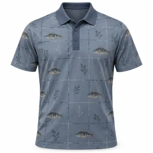 Perch Waterleaf Plaid Slate Stone Polo Shirt - Front view