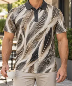 Pintail Feather Drift Pewter Polo Shirt - Model wearing the product