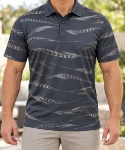 Pintail Long Feather Weft Slate Ash Polo Shirt - Model wearing the product