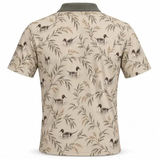 Pintail Willow Scallop Oat Moss Polo Shirt - Back view