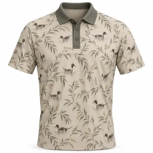 Pintail Willow Scallop Oat Moss Polo Shirt - Front view