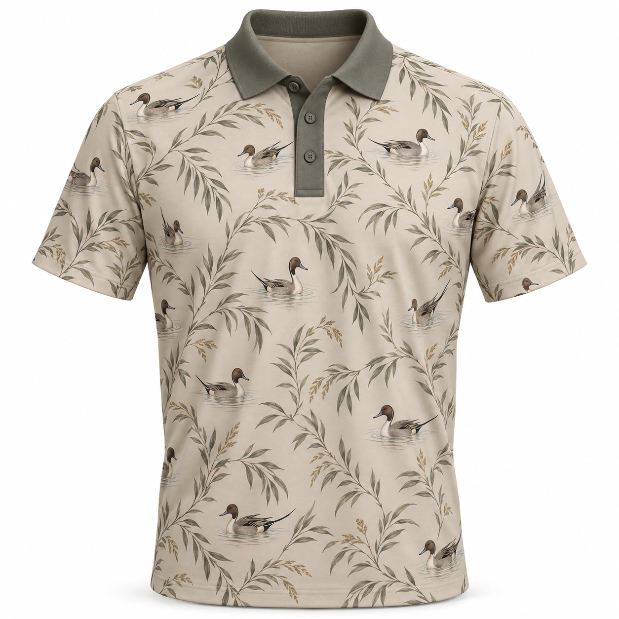Pintail Willow Scallop Oat Moss Polo Shirt - Front view