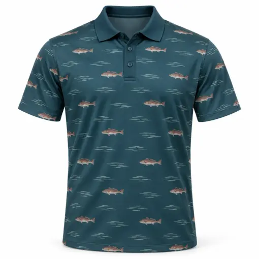 Redfish Tidal Steps Petrol Ash Polo Shirt - Front view